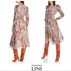 LINI Erica Paisley Smocked Midi Dress